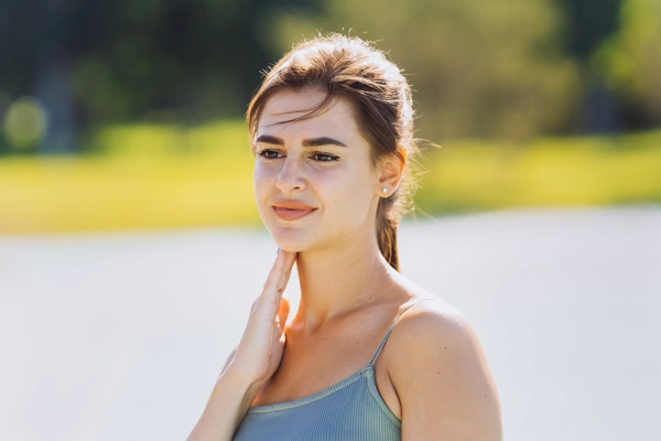 girl with her hand on her neck