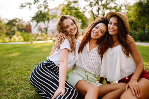 three young woman relaxing on the grass
