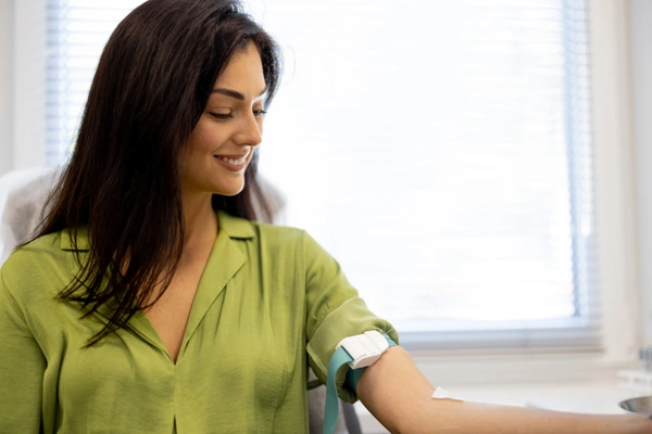 women before a blood test in laboratory